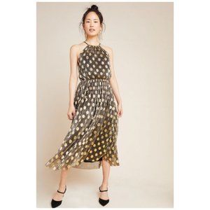 Halter Midi Dress with Gold Polka Dots